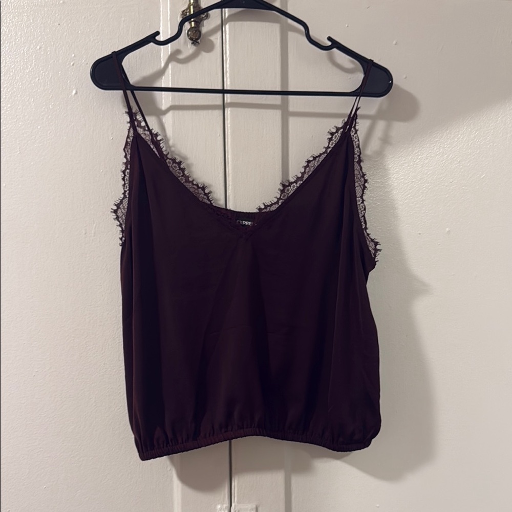 Express Satin Burgundy Lace-Edged Cami